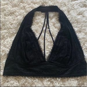 Boho Black Lace Halter Bralette Bra size Medium